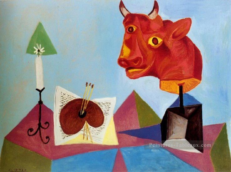 Palette Bougie Tete de taureau rouge 1938 cubiste Peintures à l'huile